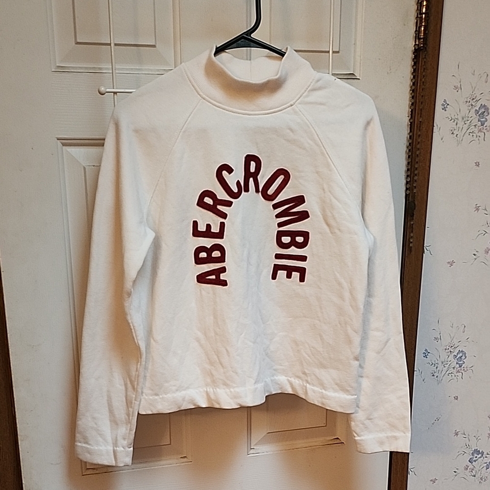 Abercrombie & Fitch White Turtleneck Sweater with Red Lettering